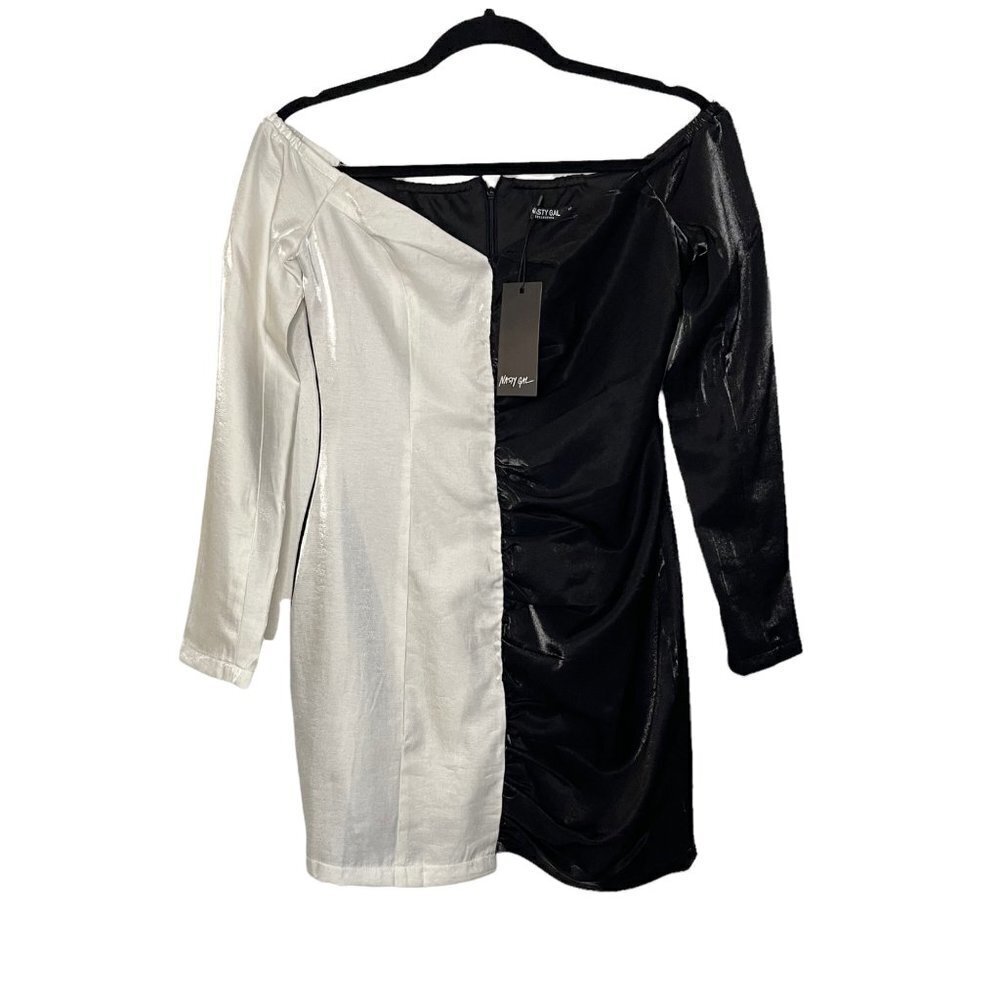 NWT Nasty Gal Black White Two Toned Mini New Night Out Dress Size 2 - Picture 4 of 10